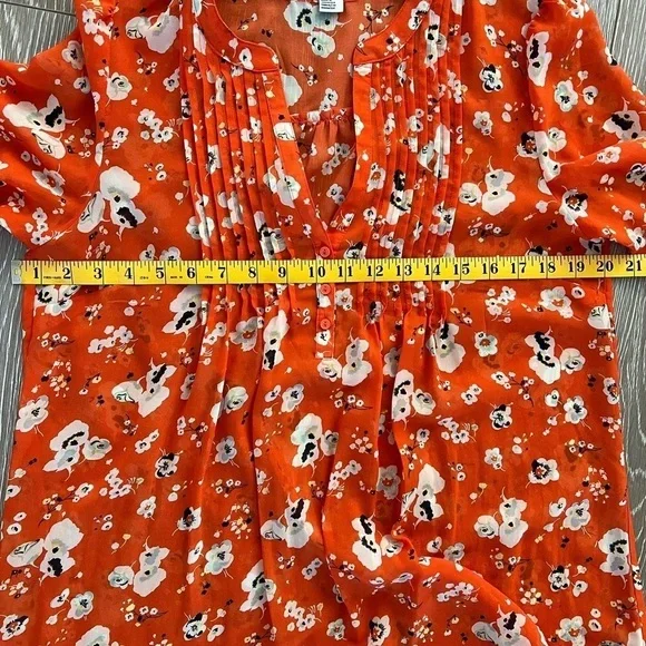 Orange floral print tunic top. Lightweight sz M - Picture 7 of 8